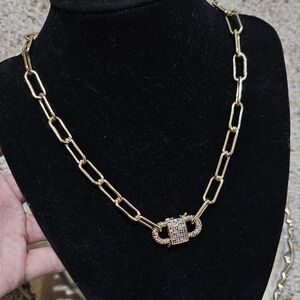 Eye Candy LA Gold Tone Chain Link Necklace with CZ Crystal Lock Pendant